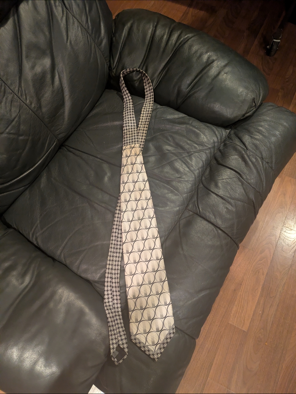 Beige Geometric Pattern Men's Tie - Circular Motif